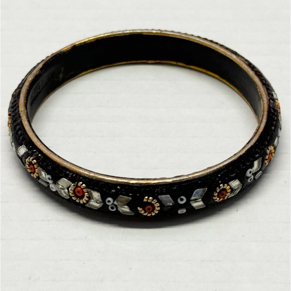 Vintage India Beaded black bangle bracelet
